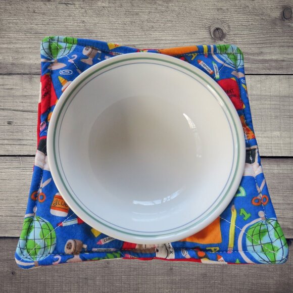 Microwave Bowl Cozy, Reversible School and Red White Polka Dot Soup Bowl Holder - Picture 4 of 5